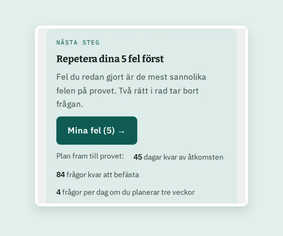 Godskursens demovy med Mina fel och nästa steg i studieplanen.
